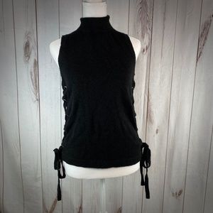 SugarLips/Vici Black Sleeveless Turtleneck Sweater with Side Ties
